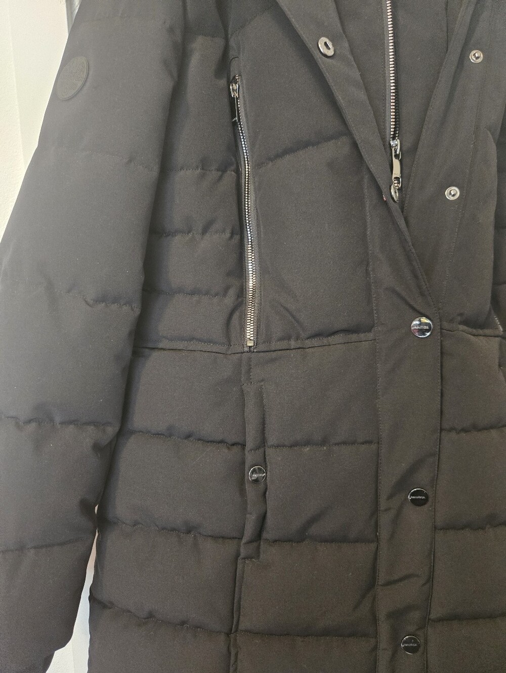 NAUTICA Women's Black Quilted Parka Coat with Faux Fur Hood. Size M - Picture 6 of 8